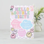 Hello Double Digits Birthday Einladung Template (Stehend Vorderseite)