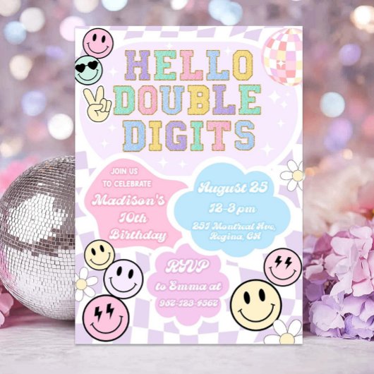 Hello Double Digits Birthday Einladung Template