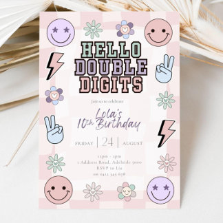 Hello Double Digits Birthday Invitation Girl, 10. Einladung