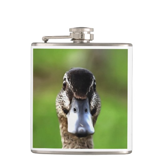 Hello Ducky Quirky Duck Portrait Flachmann (Vorderseite)