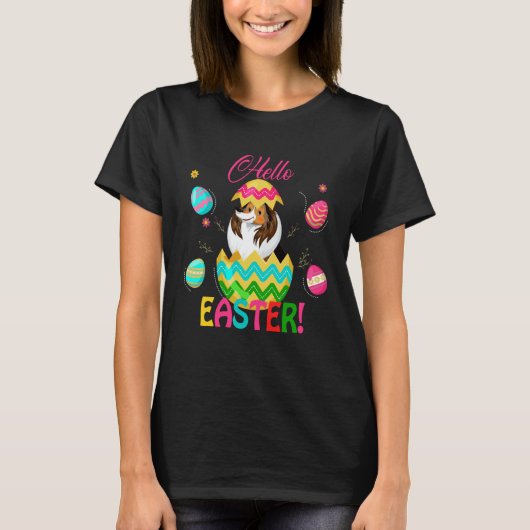 Hello Easter Shetland Sheepdog Inside Chocolate Eg T-Shirt (Vorderseite)