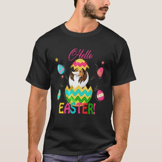 Hello Easter Shetland Sheepdog Inside Chocolate Eg T-Shirt (Vorderseite)