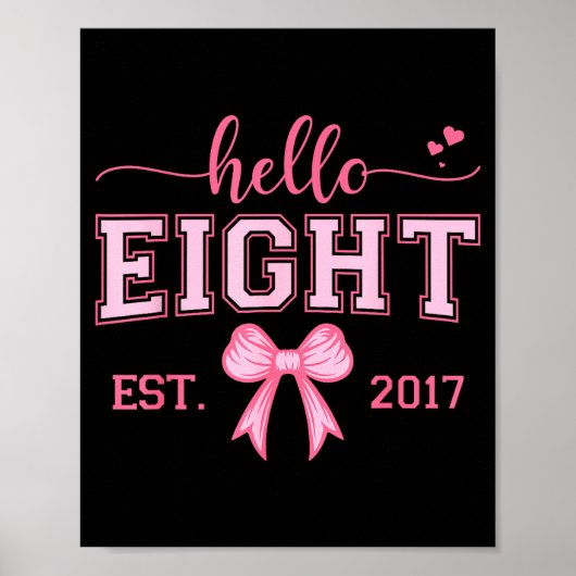 Hello Eight Est 2017 Coquette Bow 8th Birthday Gir Poster (Vorne)