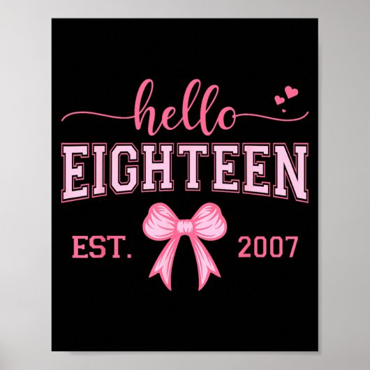 Hello Eighteen Est 2007 Coquette Bow 18th Birthday Poster (Vorne)