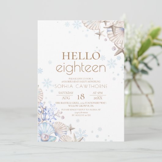 Hello Eighteen Soft Minimal Elegance Birthday  Einladung (Stehend Vorderseite)