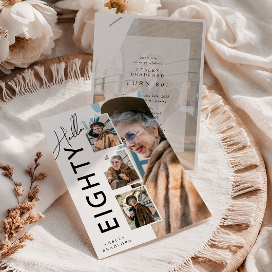 Hello EIGHTY' Modern Photo Collage 80th Birthday Einladung