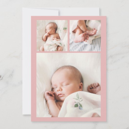 HELLO Einfach rosa Modernes MultiFoto Geburt Ankündigung (Rückseite)