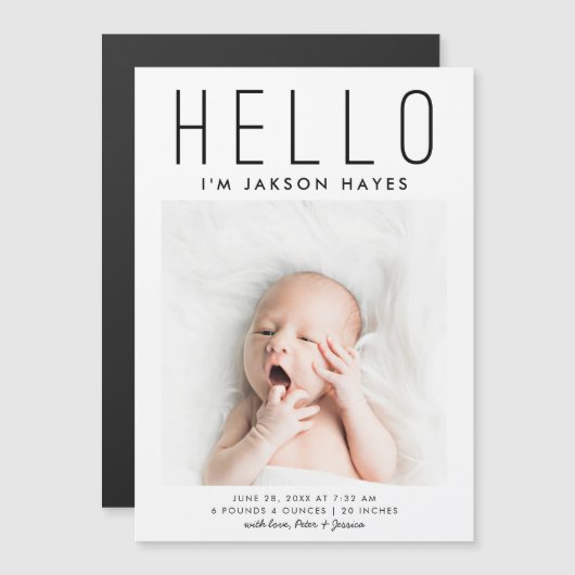 HELLO Einfache Geburtsankündigung Magnetkarte Magneteinladung (Vorne/Hinten)