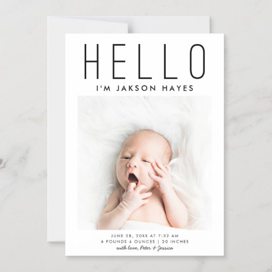 HELLO Einfache Geburtsankündigung Magnetkarte Magneteinladung (Vorderseite)