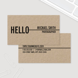 "Hello" Einfaches Minimalistisches Kraftpapier Visitenkarte