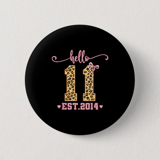 Hello Eleven Est 2014 11th Birthday Coquette Bow L Button (Vorderseite)