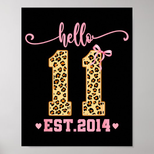 Hello Eleven Est 2014 11th Birthday Coquette Bow L Poster (Vorne)