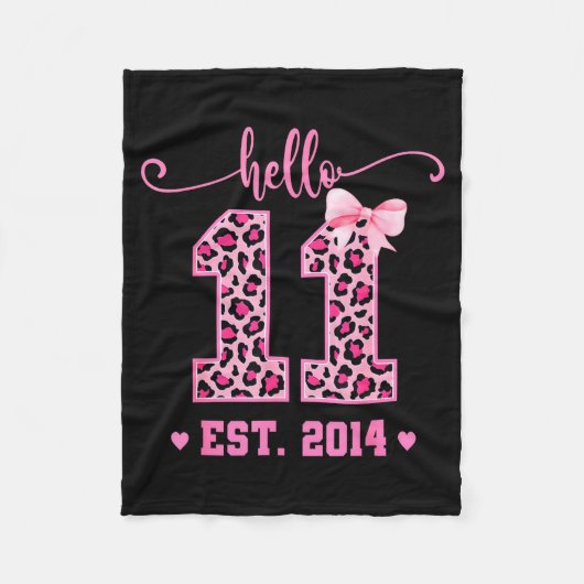 Hello Eleven Est 2014 Coquette Bow 11th Birthday G Fleecedecke (Vorderseite)