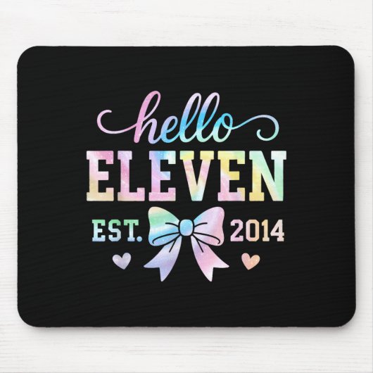 Hello Eleven Est 2014 Coquette Bow 11th Birthday G Mousepad (Vorne)