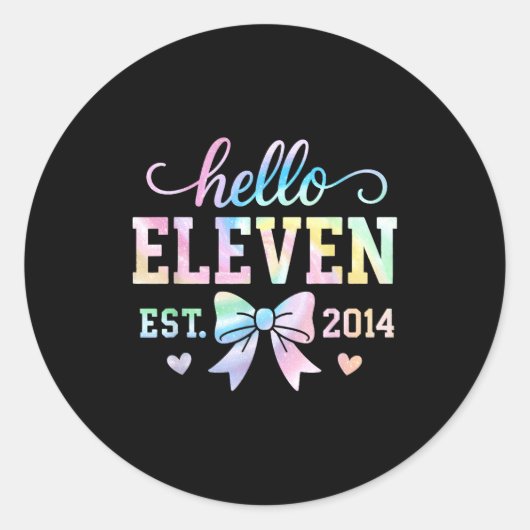 Hello Eleven Est 2014 Coquette Bow 11th Birthday G Runder Aufkleber (Vorderseite)
