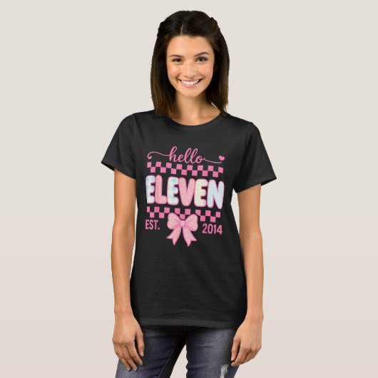 Hello Eleven Est 2014 Coquette Bow Happy 11th Birt T-Shirt (Vorne ganz)