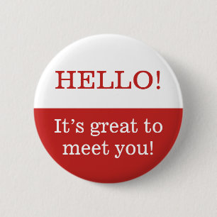 "HELLO!" - "Es ist toll, dich kennenzulernen!" But Button