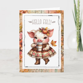 Hello Fall Adorable Farmhouse Pig  Karte