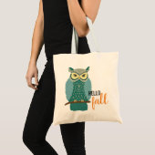 Hello Fall Aquamarin Owl Animal Design Toag Tragetasche (Vorderseite (Produkt))