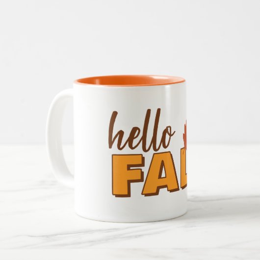 Hello Fall Autumn Mug Zweifarbige Tasse (Vorderseite Links)