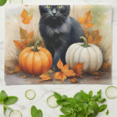 Hello Fall Black Cat Harvest Küchentücher (Gefaltet)