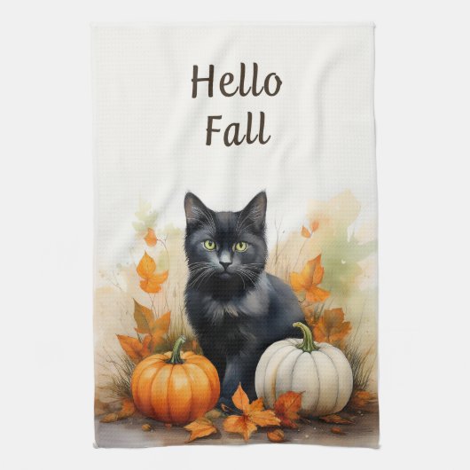 Hello Fall Black Cat Harvest Küchentücher (Vertikal)