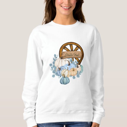 Hello Fall Blue Pumpkins Wagon Wheel Sweatshirt (Vorderseite)
