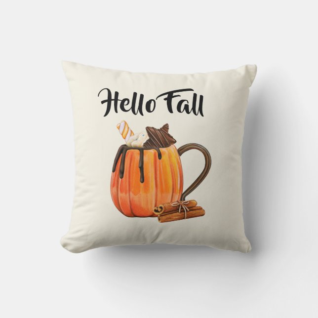 Hello Fall Cozy Pumpkin Bauernhaus Dekoration Kissen (Vorderseite)
