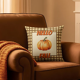 Hello Fall Farmhouse mit Pumpkin und Kariert Des Kissen