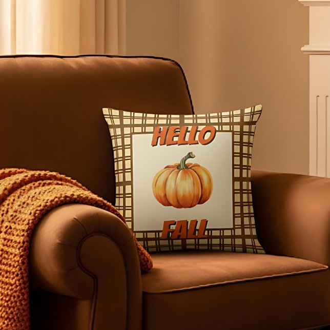 Hello Fall Farmhouse mit Pumpkin und Kariert Des Kissen (Stylish Hello Fall Pillow)
