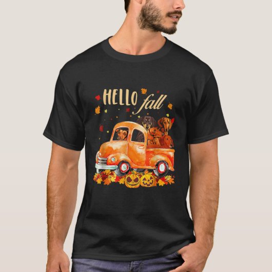 Hello Fall Funny Dachshund  Halloween pumkin  T-Shirt (Vorderseite)