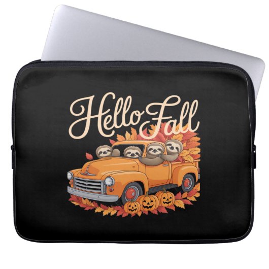 Hello Fall Funny Sloth Halloween pumkin Classic T- Laptopschutzhülle (Vorderseite)