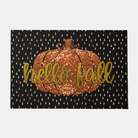 Hello Fall Glitzer Pumpkin + Metallic Gold & Black Fußmatte (Vorderseite)