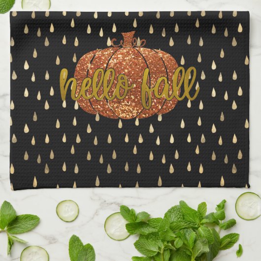 Hello Fall Glitzer Pumpkin + Metallic Gold & Black Geschirrtuch (Gefaltet)