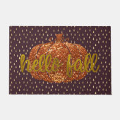 Hello Fall Glitzer Pumpkin Metallic Gold Burgundy Fußmatte (Vorderseite)