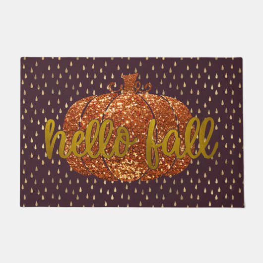 Hello Fall Glitzer Pumpkin Metallic Gold Burgundy Fußmatte (Vorderseite)