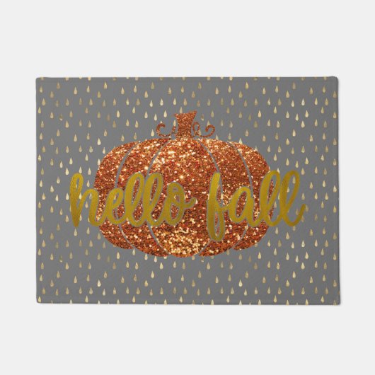 Hello Fall Glitzer Pumpkin + Metallic Gold & Gray Fußmatte (Vorderseite)