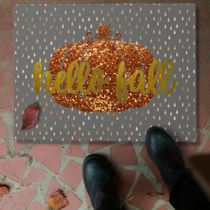Hello Fall Glitzer Pumpkin + Metallic Gold & Gray Fußmatte