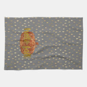 Hello Fall Glitzer Pumpkin + Metallic Gold & Gray Geschirrtuch (Horizontal)