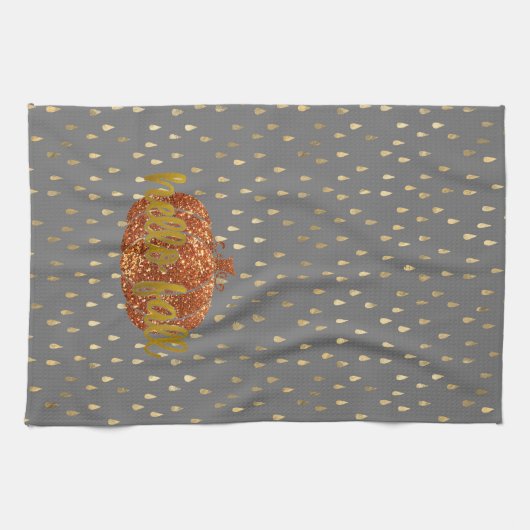 Hello Fall Glitzer Pumpkin + Metallic Gold & Gray Geschirrtuch (Horizontal)