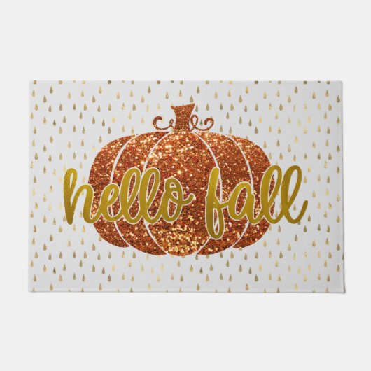 Hello Fall Glitzer Pumpkin + Metallic Gold & White Fußmatte (Vorderseite)