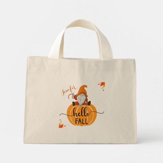 Hello Fall Gnome On Pumpkin Tote Bag Mini Stoffbeutel (Rückseite)