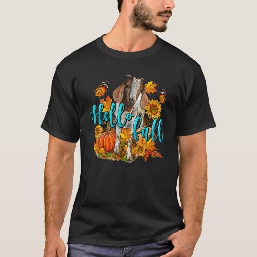Hello Fall Goat Animal Farm Autumn Fall Thanksgivi T-Shirt (Vorderseite)