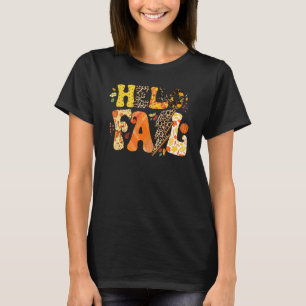 Hello Fall Groovy Pumpkin Blätter Herbst Thanksgiv T-Shirt