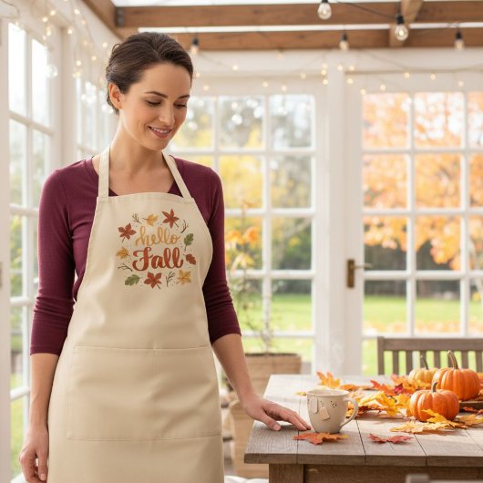 Hello Fall Kitchen Apron with Autumn Leaves Schürze