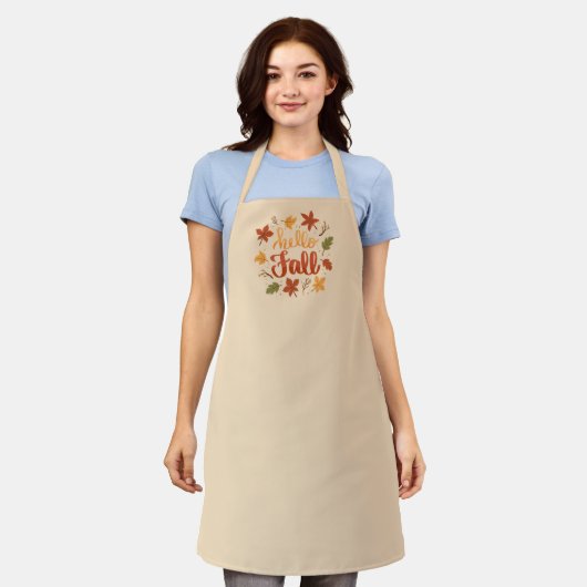 Hello Fall Kitchen Apron with Autumn Leaves Schürze (Getragen)