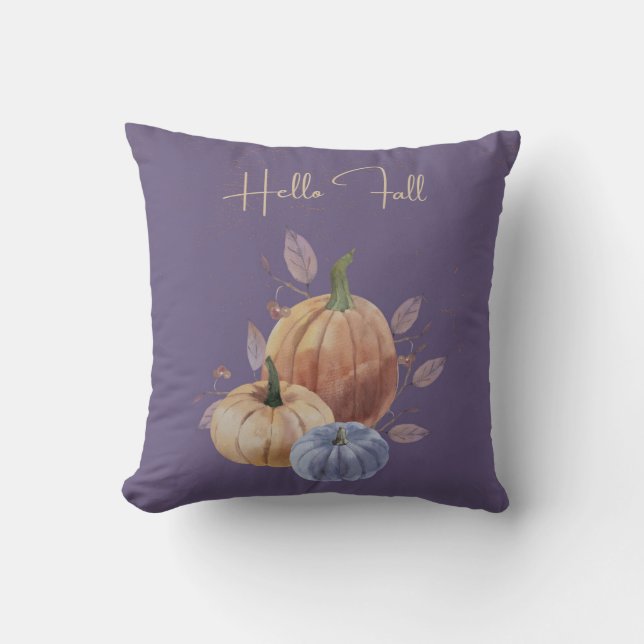Hello Fall Lila Pumpkin Throw Kissen (Vorderseite)