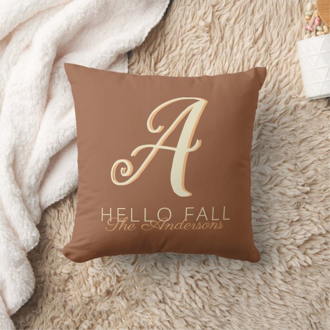 Hello Fall Modern Monogram Name Orange Brown Kissen (Decke)