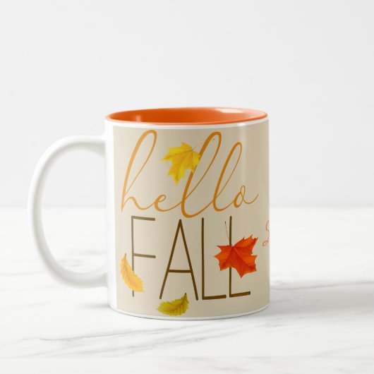 Hello Fall Moderne Typografie und Blätter Zweifarbige Tasse (Links)
