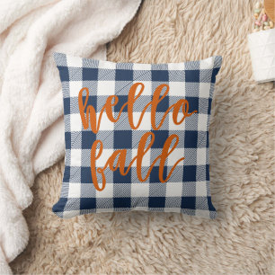 Hello Fall Navy Buffalo Kariert Kissen
